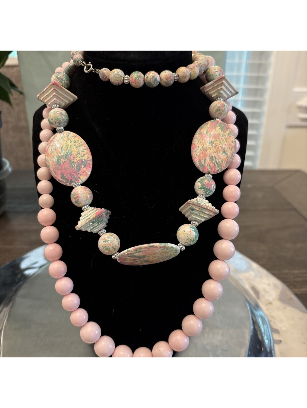 Two Retro Beaded Pastel Pink Necklaces Multicolor